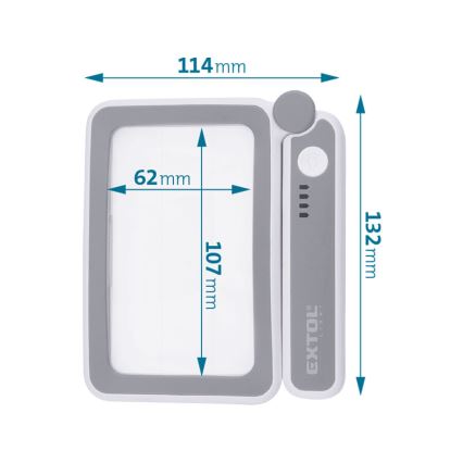 Extol - salokāma, uzlādējama lupa ar regulējamu LED apgaismojumu, 650 mAh, balta/pelēka