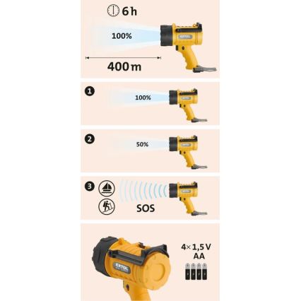 Extol - LED Lukturis LED/5W/4xAA IP67 dzeltens/melns