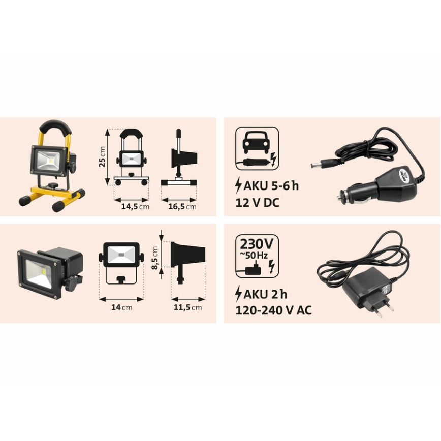 Extol - LED Uzlādējams prožektors LED/10W/3600 mAh/8,4V IP65