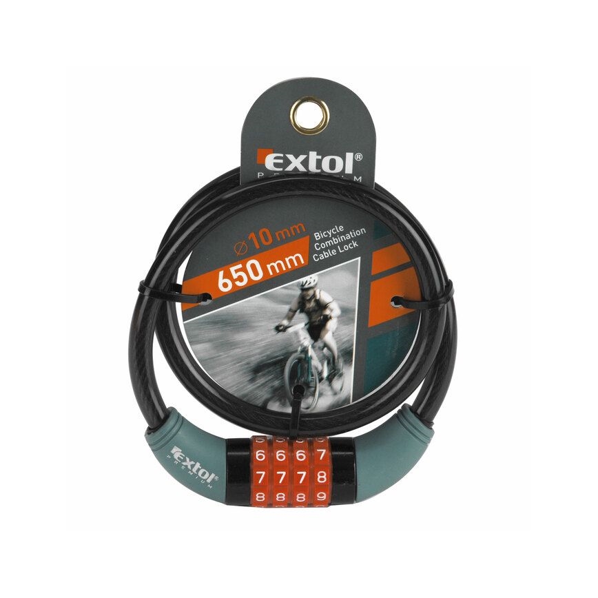 Extol Premium - Velosipēda slēdzene ar stiepli 10x650 mm un četru ciparu kods
