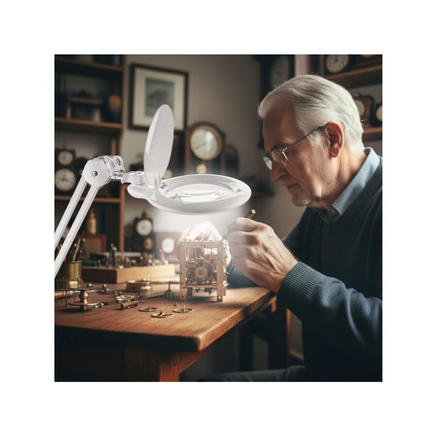 Extol - regulējama LED galda lampa ar palielināmo lupu LED/10W/230V balta