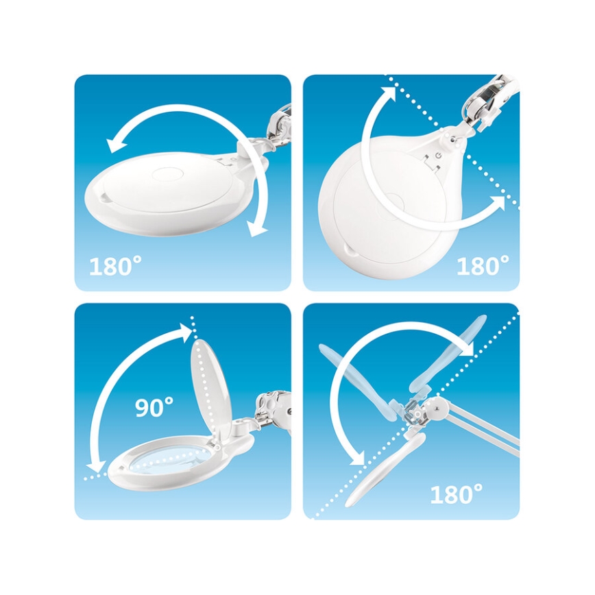 Extol - regulējama LED galda lampa ar palielināmo lupu LED/10W/230V balta