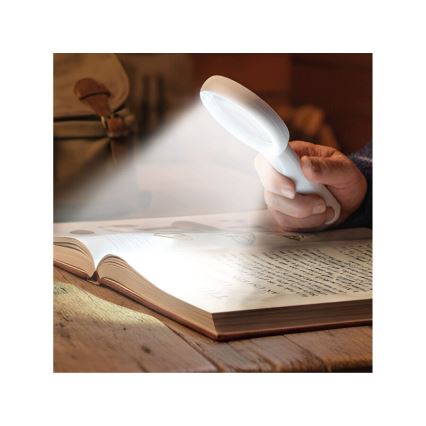 Extol - Uzlādējama lupa ar LED apgaismojumu un regulējamu spilgtumu/650 mAh balta/pelēka