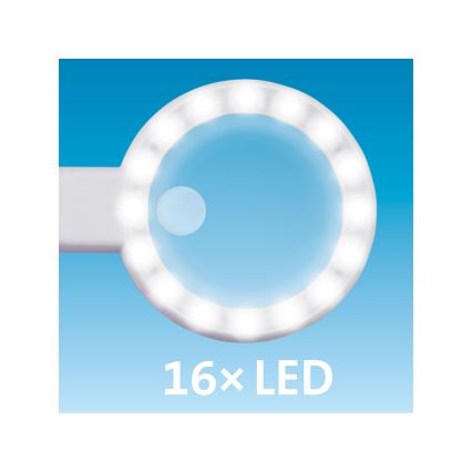 Extol - Uzlādējama lupa ar LED apgaismojumu un regulējamu spilgtumu/650 mAh balta/pelēka
