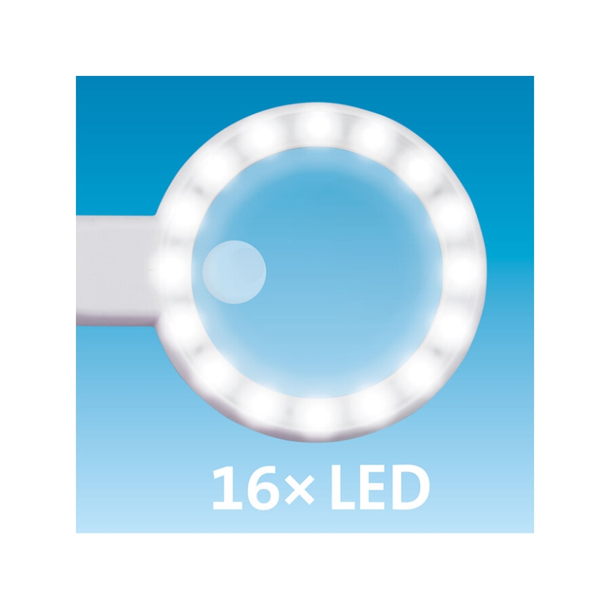 Extol - Uzlādējama lupa ar LED apgaismojumu un regulējamu spilgtumu/650 mAh balta/pelēka