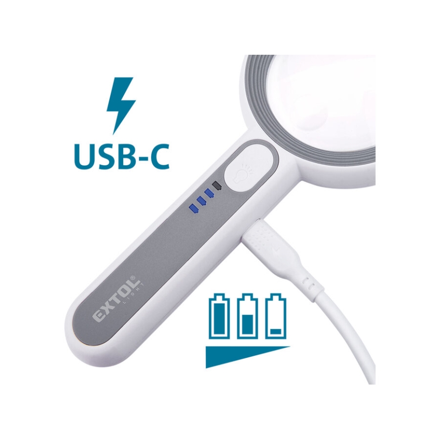 Extol - Uzlādējama lupa ar LED apgaismojumu un regulējamu spilgtumu/650 mAh balta/pelēka