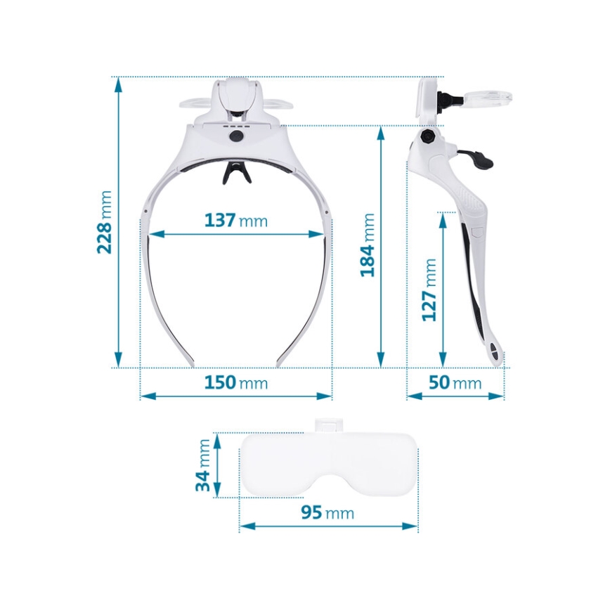 Extol - Uzlādējamas brilles ar palielinājošu lēcu un LED apgaismojumu/300 mAh