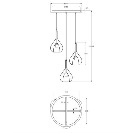 Fabas Luce 3481-47-297 - Lustra ar auklu LILA 3xE27/40W/230V zelta/pelēka/caurspīdīga