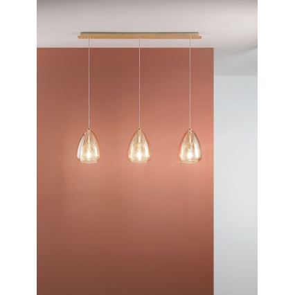 Fabas Luce 3673-48-125 - Lustra ar auklu BRITTON 3xE27/40W/230V zelta