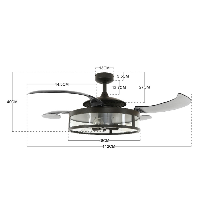 FANAWAY 212927 - LED griestu ventilators CLASSIC 3xE27/4W/230V melns Ø 112 cm + tālvadības pults