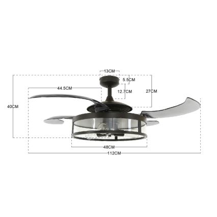 FANAWAY 212927 - LED griestu ventilators CLASSIC 3xE27/4W/230V melns + tālvadība