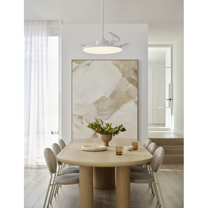 FANAWAY 21612949 - LED Aptumšojams griestu ventilators STROLL LED/30W/230V 2700/3500/5000K d. 106 cm balta/caurspīdīga + tālvadības pults