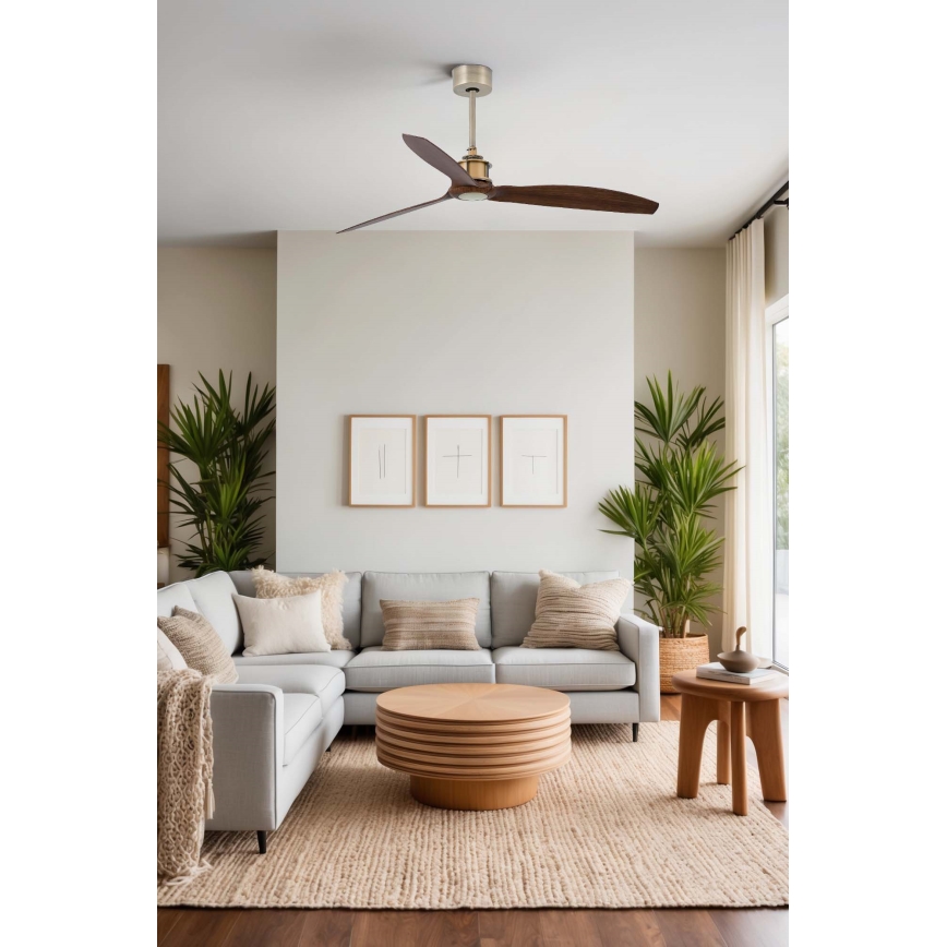 FARO 33398WT - Griestu ventilators JUST FAN M Ø 128 cm, brūns/misiņš, Wi‑Fi Tuya + tālvadības pults