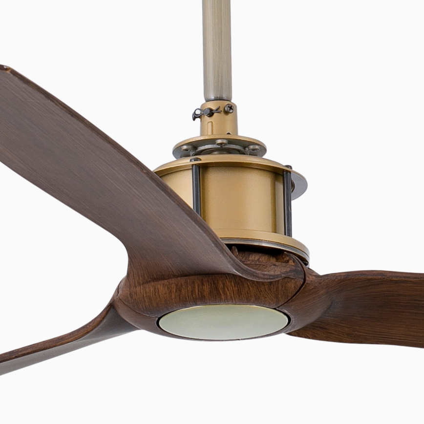 FARO 33398WT - Griestu ventilators JUST FAN M Ø 128 cm, brūns/misiņš, Wi‑Fi Tuya + tālvadības pults