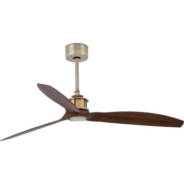 FARO 33398WT - Griestu ventilators JUST FAN M Ø 128 cm, brūns/misiņš, Wi‑Fi Tuya + tālvadības pults