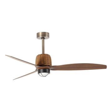 FARO 334361N - LED aptumšojams griestu ventilators WEAVER M LED/16W/230V Ø 128 cm brūns/misiņš + tālvadība