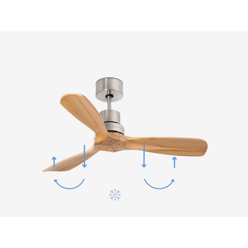 FARO 33509DC - Griestu ventilators MINI LANTAU matēts hroms/koks d. 107 cm + tālvadības pults