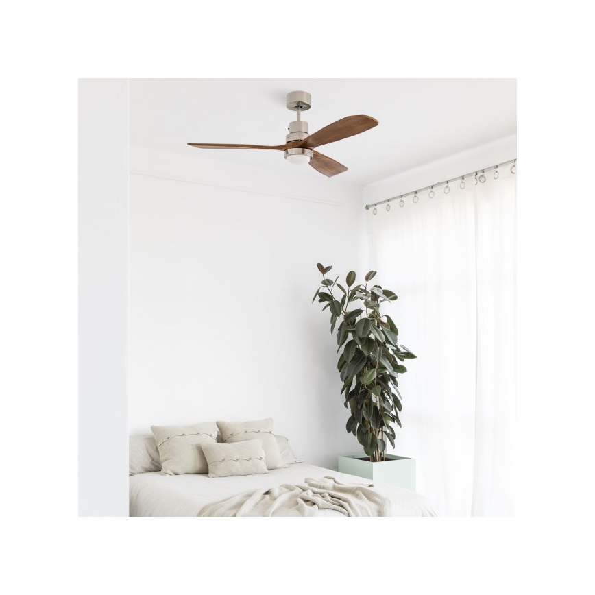 FARO 33518DC - LED Griestu ventilators LANTAU LED/15W/230V matēts hroms/koks + tālvadības pults