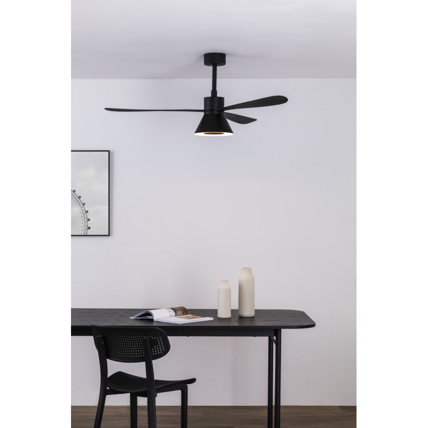 FARO 33761WT-23 - LED Aptumšojams griestu ventilators AMELIA L CONE LED/20W/230V 2700/3500/5000K melna d. 132 cm Wi-Fi Tuya + tālvadības pults