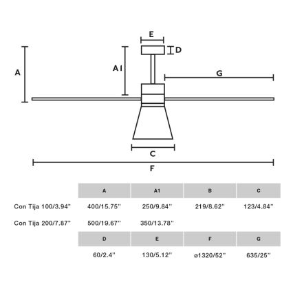 FARO 33761WT-23 - LED Aptumšojams griestu ventilators AMELIA L CONE LED/20W/230V 2700/3500/5000K melna d. 132 cm Wi-Fi Tuya + tālvadības pults