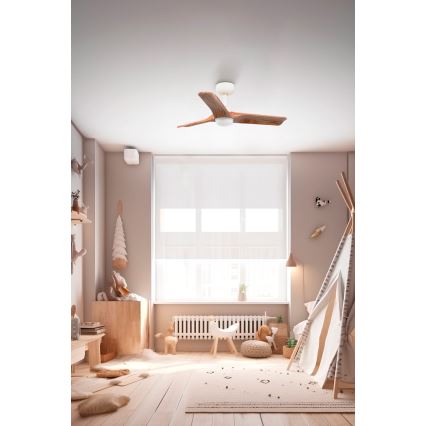 FARO 33805-1TW - LED Aptumšojams griestu ventilators HEYWOOD S LED/10W/230V 2700/4000/6000K koks/balta d. 90 cm + tālvadības pults
