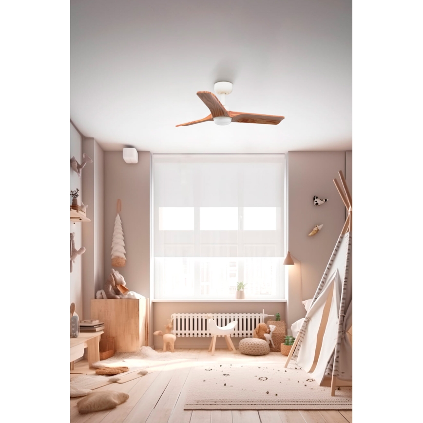 FARO 33805-1TW - LED Aptumšojams griestu ventilators HEYWOOD S LED/10W/230V 2700/4000/6000K koks/balta d. 90 cm + tālvadības pults