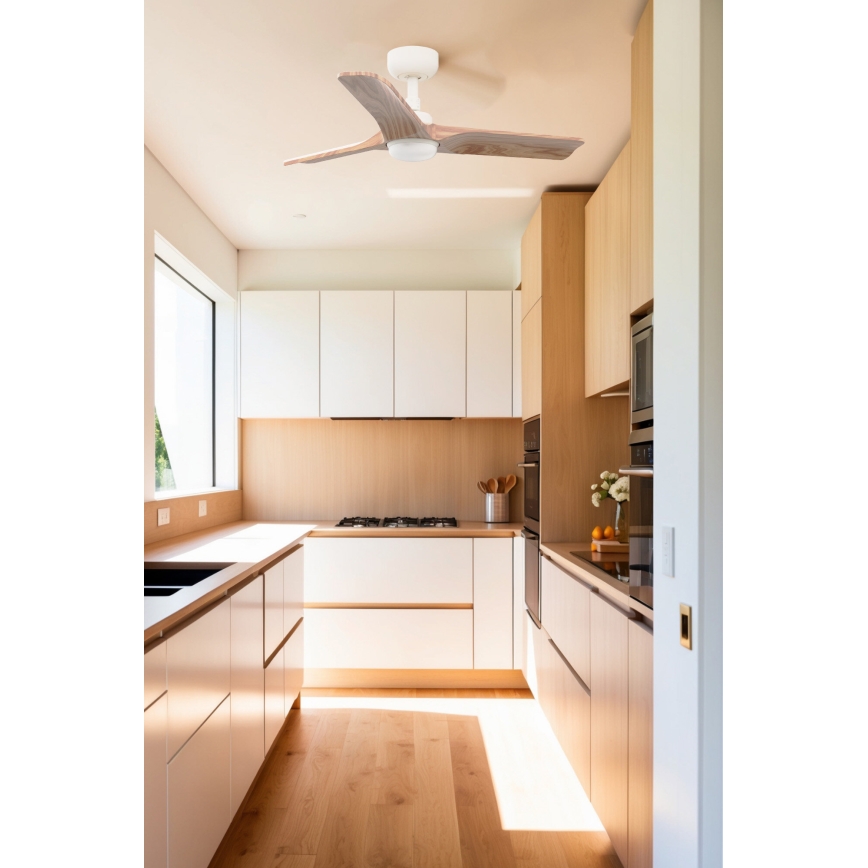 FARO 33805WT-1TW - LED Aptumšojams griestu ventilators HEYWOOD S LED/10W/230V 2700/4000/6000K koks/balta d. 90 cm Wi-Fi Tuya + tālvadības pults
