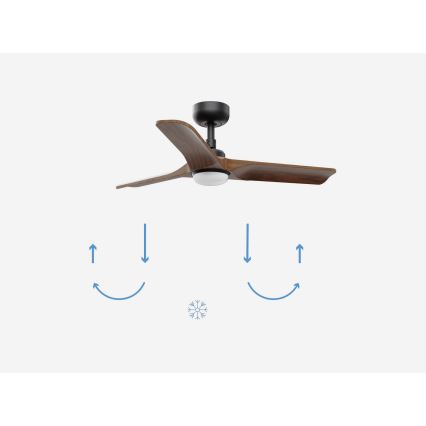 FARO 33806-1TW - LED dimbējamais griestu ventilators HEYWOOD ar LED 10 W / 230 V, gaismas temperatūra 2700/3000/4000 K, koka/melna apdare, Ø 90 cm + tālvadības pults