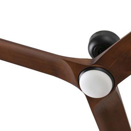 FARO 33806WT1S - LED aptumšojams griestu ventilators HEYWOOD ar integrētu LED, 10 W/230 V, 2700/3000/4000 K, diametrs 90 cm, koka/melns, Wi-Fi Tuya + tālvadība