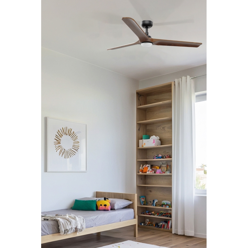 FARO 33809WT1S - LED ar regulējamu spilgtumu griestu ventilators HEYWOOD L LED/10W/230V 2700/3000/4000K Ø 132 cm koka/melna Wi-Fi Tuya + tālvadības pults