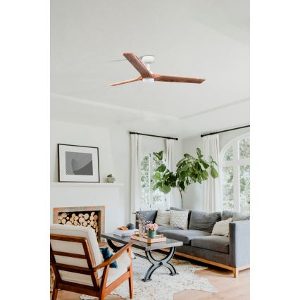 FARO 33810-1TW - LED dimējams griestu ventilators HEYWOOD L LED/10W/230V 2700/3000/4000K koka/balts Ø 132 cm + tālvadības pults