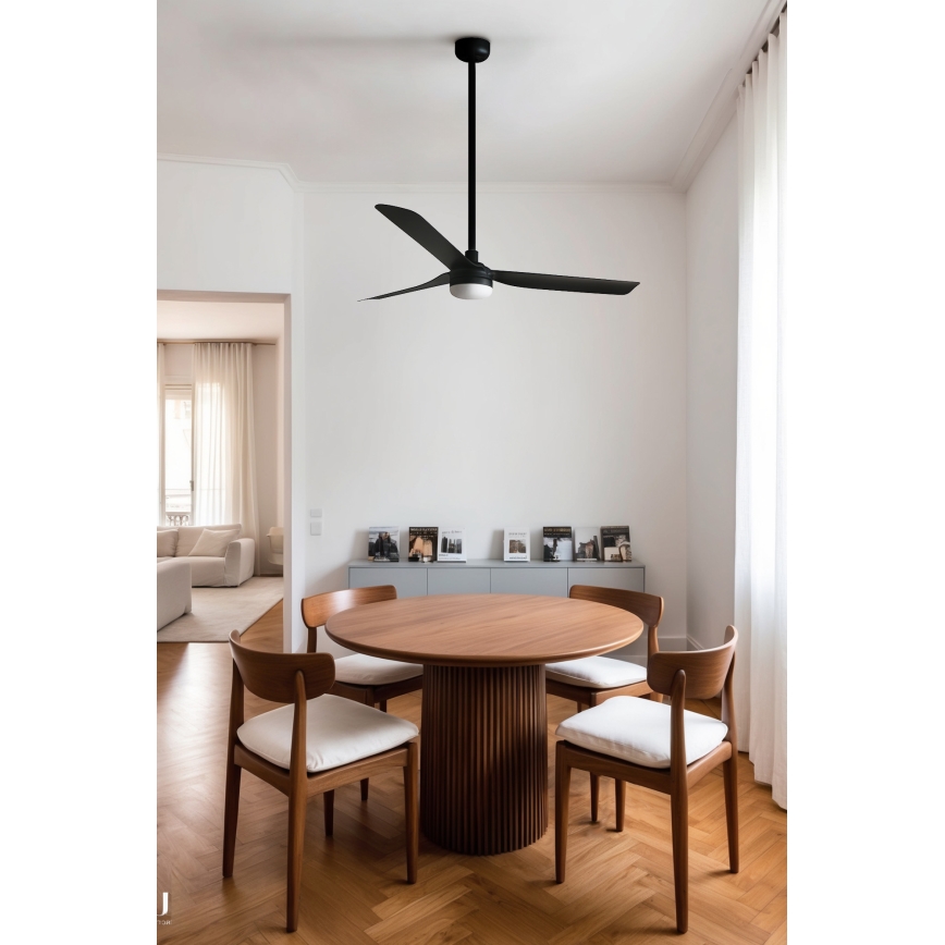 FARO 33815WT1S - griestu ventilators PUNT M ar dimmējamu LED apgaismojumu LED/18W/230V 2700/3000/4000K Ø 132 cm melns Wi‑Fi Tuya + tālvadības pults