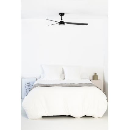 FARO 33815WT1S - griestu ventilators PUNT M ar dimmējamu LED apgaismojumu LED/18W/230V 2700/3000/4000K Ø 132 cm melns Wi‑Fi Tuya + tālvadības pults