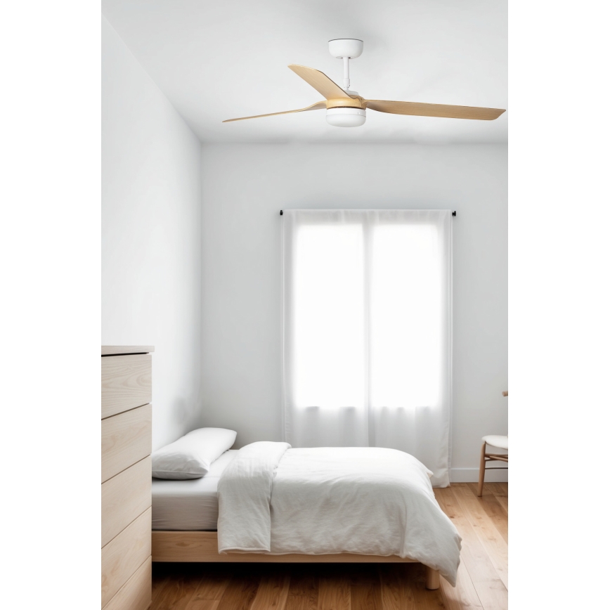 FARO 33816WT1S - LED griestu ventilators ar regulējamu spilgtumu PUNT M LED/18W/230V 2700/3000/4000K Ø 132 cm bēšs/balts Wi-Fi Tuya + tālvadības pults
