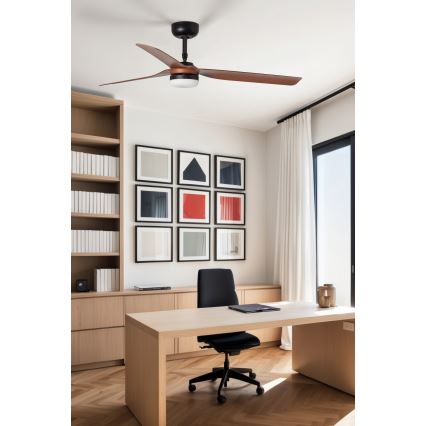 FARO 33817WT-21 - LED dimmējams griestu ventilators PUNT M LED/18W/230V brūns/melns Ø 132 cm Wi‑Fi Tuya + tālvadības pults