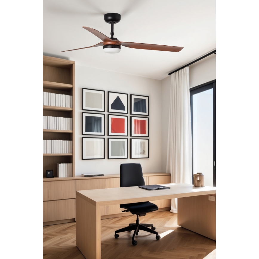 FARO 33817WT-21 - LED dimmējams griestu ventilators PUNT M LED/18W/230V brūns/melns Ø 132 cm Wi‑Fi Tuya + tālvadības pults