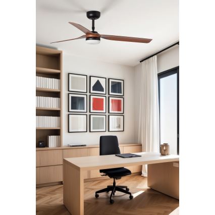 FARO 33817WT1S - LED ar regulējamu spilgtumu griestu ventilators PUNT M LED/18W/230V 2700/3000/4000K diametrs 132 cm brūna/melna Wi‑Fi Tuya + tālvadības pults