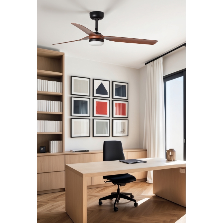FARO 33817WT1S - LED ar regulējamu spilgtumu griestu ventilators PUNT M LED/18W/230V 2700/3000/4000K diametrs 132 cm brūna/melna Wi‑Fi Tuya + tālvadības pults