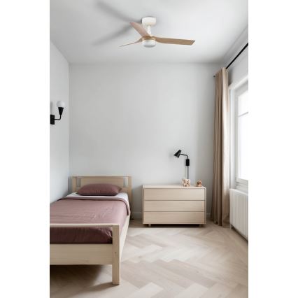 FARO 33821-1TW - Dimbināms griestu ventilators MINI PUNT S LED/10W 2700/3000/4000K, koka/balta apdare, Ø 90 cm + tālvadības pults