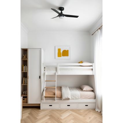 FARO 33822-1TW - LED griestu ventilators ar regulējamu apgaismojumu MINI PUNT S LED/10W 2700/3000/4000K melns Ø 90 cm + tālvadība