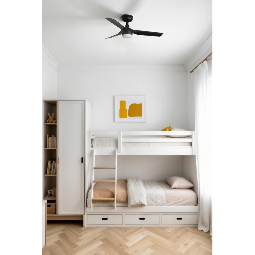 FARO 33822-1TW - LED griestu ventilators ar regulējamu apgaismojumu MINI PUNT S LED/10W 2700/3000/4000K melns Ø 90 cm + tālvadība