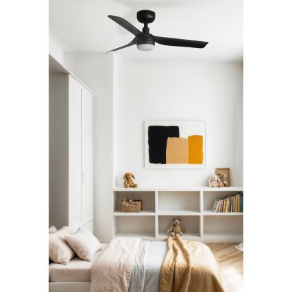 FARO 33822WT-1TW - LED Aptumšojams griestu ventilators MINI PUNT S LED/10W/230V 2700/4000/6000K melna d. 90 cm Wi-Fi Tuya + tālvadības pults