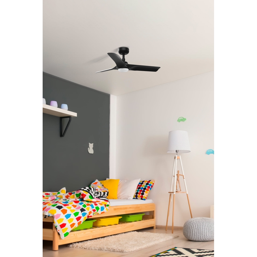 FARO 33825-1TW - LED griestu ventilators HEY S ar regulējamu apgaismojumu LED/10W/230V 2700/3000/4000K melns Ø 90 cm + tālvadība