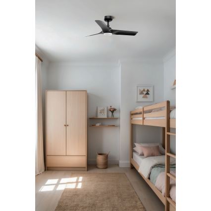FARO 33825WT-1TW - LED Aptumšojams griestu ventilators HEY S LED/10W/230V 2700/4000/6000K melna d. 90 cm Wi-Fi Tuya + tālvadības pults
