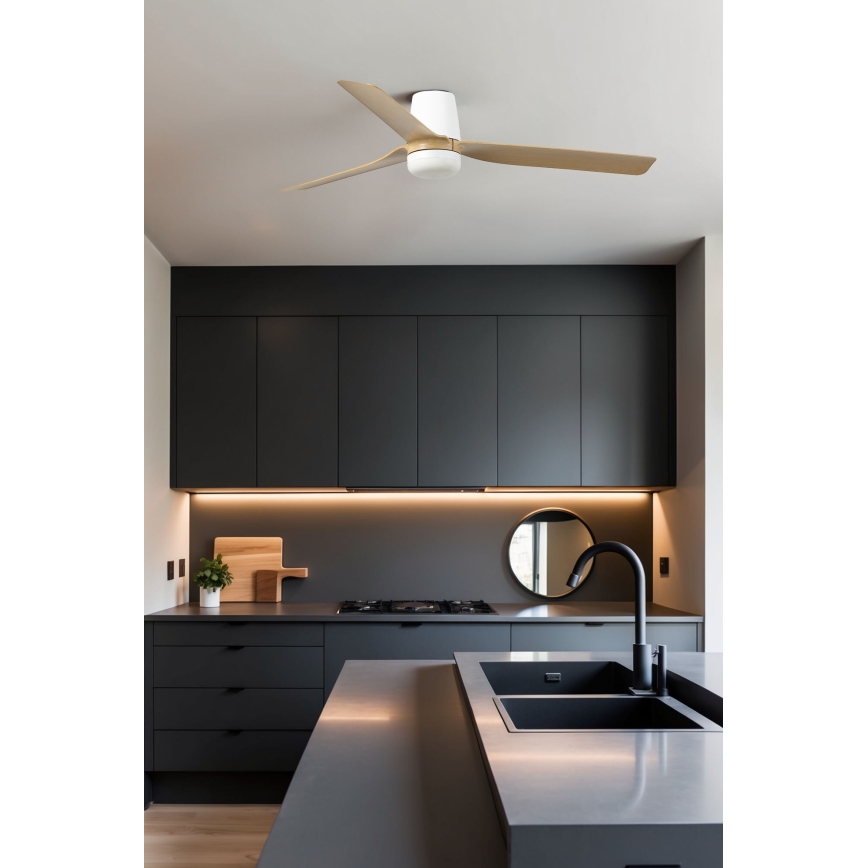 FARO 33829-1TW - LED griestu ventilators PUNT TUB M ar regulējamu gaismas spilgtumu LED/18W/230V 2700/3000/4000K Ø130 cm balts/brūns + ar tālvadības pulti