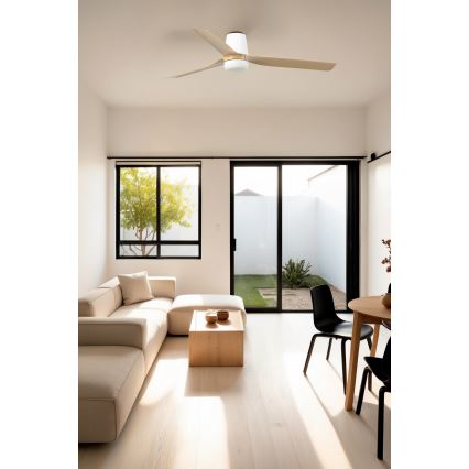 FARO 33829WT-1TW - LED Aptumšojams griestu ventilators PUNT TUB M LED/18W/230V 3000/4200/6500K brūna/balta d. 132 cm Wi-Fi Tuya + tālvadības pults