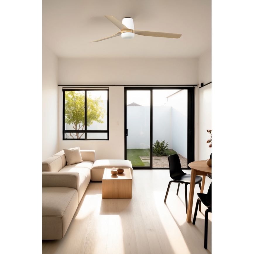 FARO 33829WT-1TW - LED Aptumšojams griestu ventilators PUNT TUB M LED/18W/230V 3000/4200/6500K brūna/balta d. 132 cm Wi-Fi Tuya + tālvadības pults