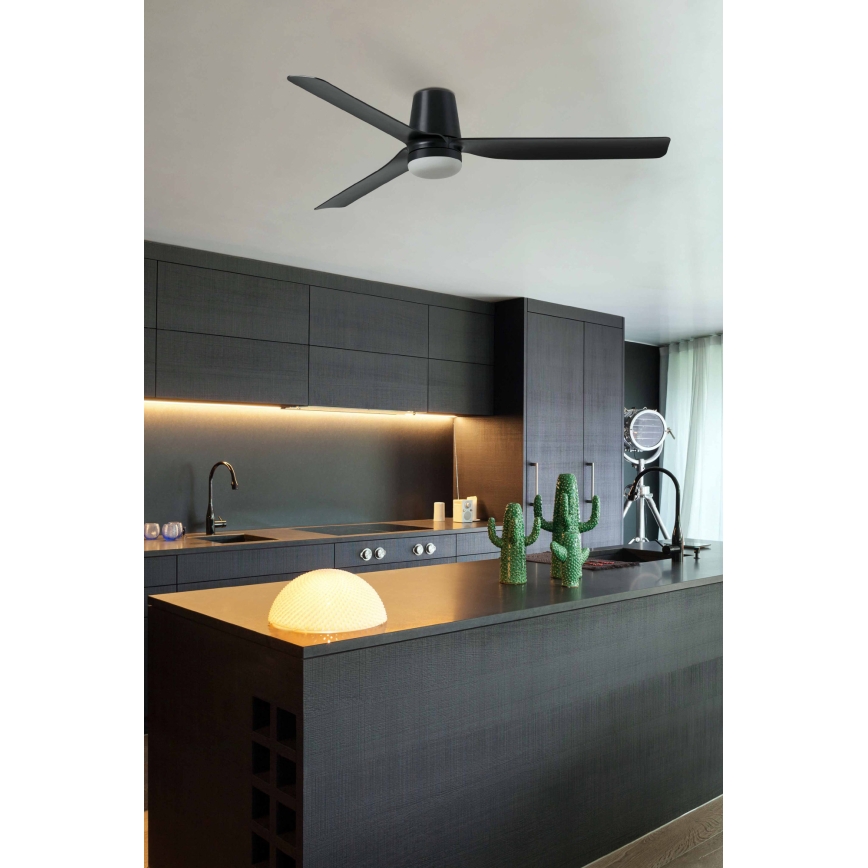 FARO 33830WT1S - LED dimmējamais griestu ventilators PUNT TUB M LED/18W/230V 2700/3000/4000K Ø 132 cm melns Wi-Fi Tuya + tālvadība