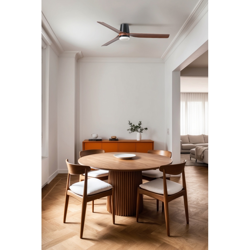FARO 33831WT1S - Aptumšojams LED griestu ventilators PUNT TUB M LED/18W/230V 2700/3000/4000K Ø132 cm brūns/melns Wi‑Fi Tuya + tālvadība