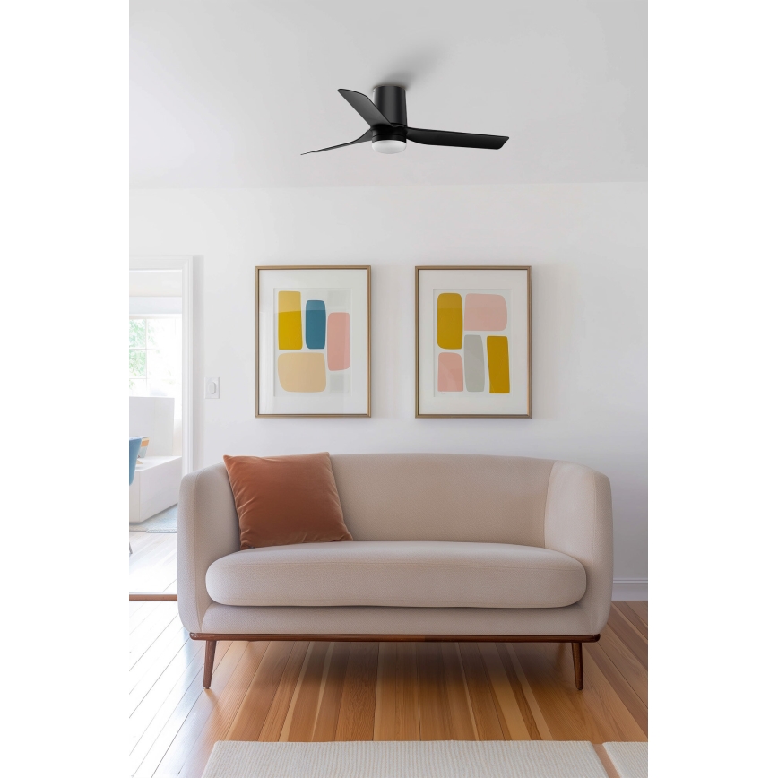 FARO 33834WT-1TW - LED Aptumšojams griestu ventilators MINI PUNT TUB S LED/10W/230V 2700/4000/6000K melna d. 90 cm Wi-Fi Tuya + tālvadības pults